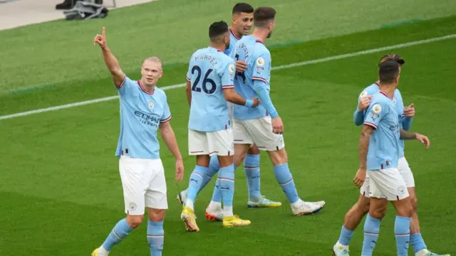 Erling Haaland celebrating his goal.