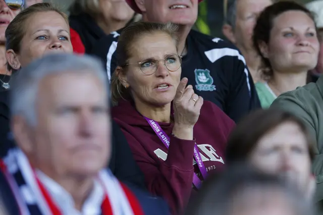 Sarina Wiegman, England women's football head coach, watches