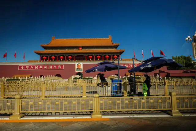 There are several checkpoints around Tiananmen Square