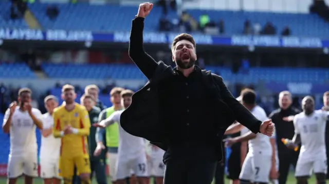 Russell Martin celebrating Swansea's 4-0 win at Cardiff last season