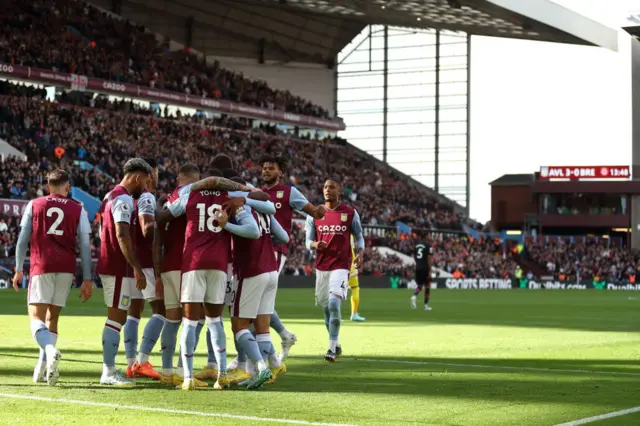 Aston Villa's Danny Ings celebrates after scoring a goal to make it 3-0