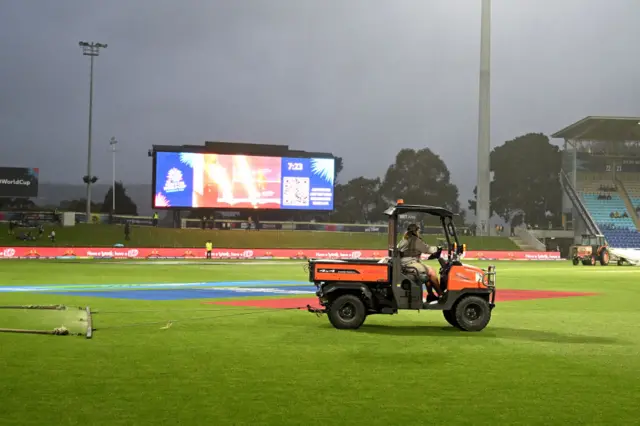 A rainy outfield at the Bellerive Oval