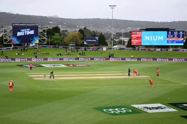 General view of Bangladesh v Netherlands with grey cloud in the background