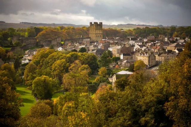 General view of rooftops in Richmond, Yorkshire