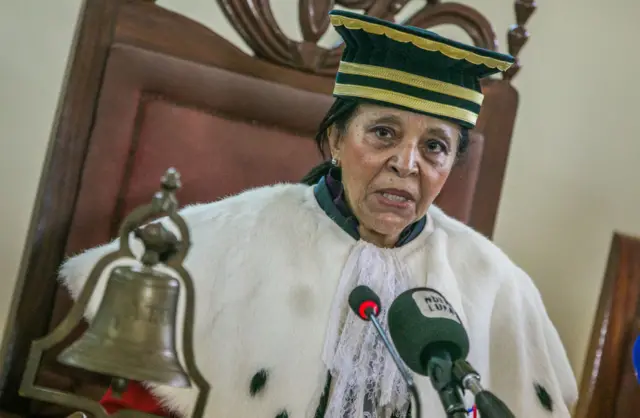 Danielle Darlan speaks during a press conference after a meeting ahead of the presidential elections to be held on 27th Dec, in Bangui