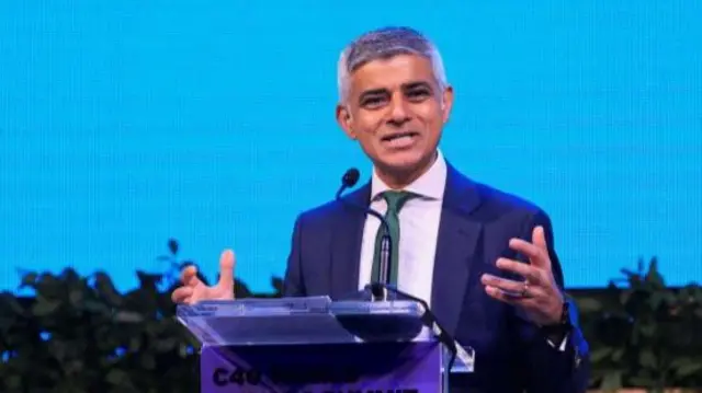 London Mayor Sadiq Khan speaks during the opening of the C40 World Mayors Summit