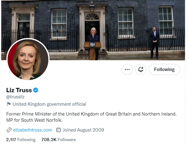 Liz Truss Twitter profile