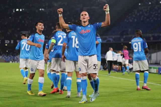 Leo Ostigard celebrates making it 3-0 to Napoli