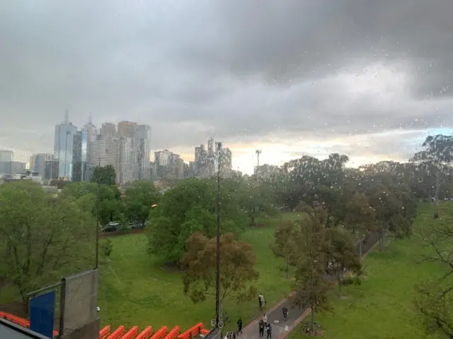 Rain falling at the MCG