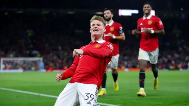 Scott McTominay celebrates scoring Manchester United's winner against Omonia Nicosia