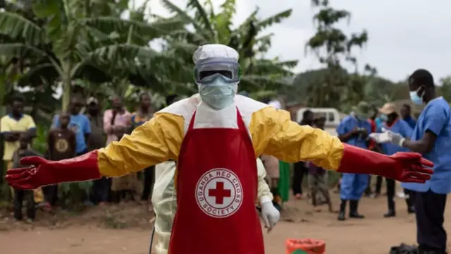 Person wearing PPE against Ebola