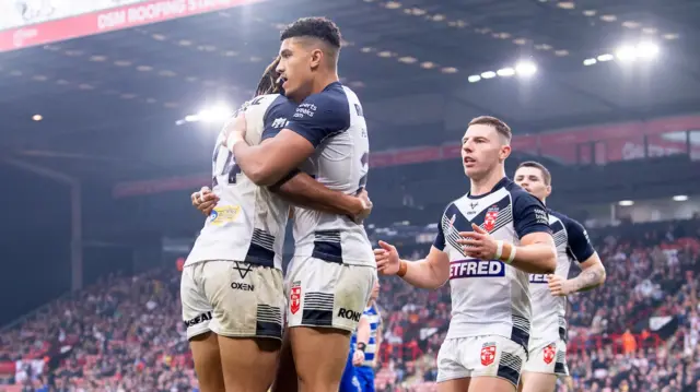 England celebrate a try