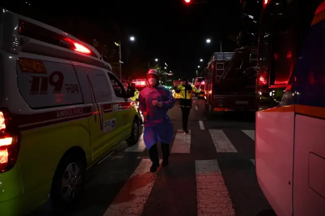 Medical staff in attendance following the crush in Seoul's Itaewon district