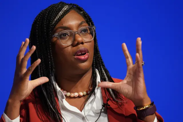 International Trade Secretary Kemi Badenoch speaking at the Conservative party conference