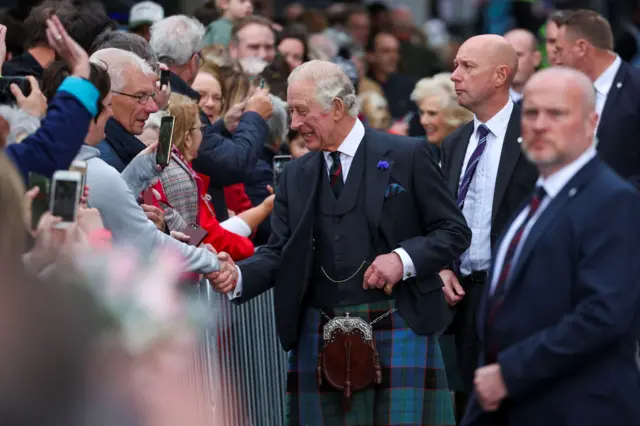 The King spent about five minutes greeting people in the crowd before going in to Dunfermline City Chambers