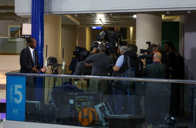 Kwasi Kwarteng speaks to the media ahead of Tory Party conference speech