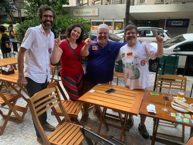 Friends watching results in a bar in Rio