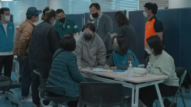 A community centre in South Korea where people are coming to report their missing loved ones