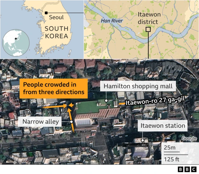 BBC graphic showing stampede in Seoul