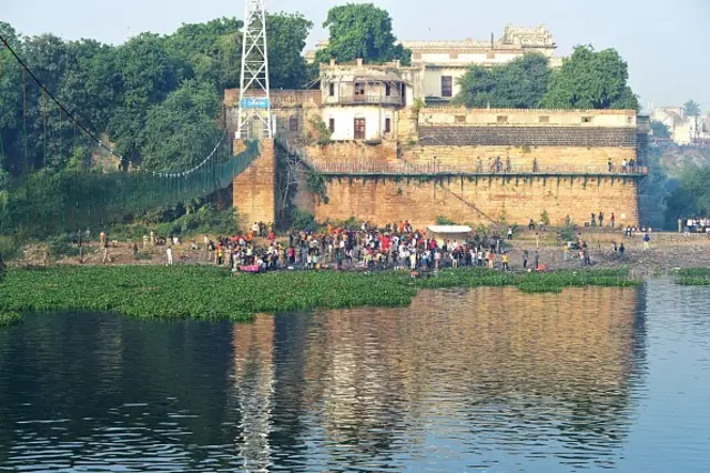 Villagers seen at the banks of the Machchhu river