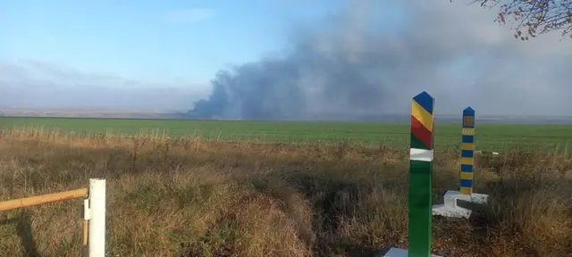 Smoke rose after a Russian missile was shot down by Ukrainian defence forces that landed in a Moldovan village on the border