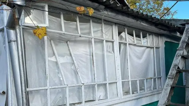 Windows shattered in the Moldovan village of Naslavcea as a result of the missile being shot down