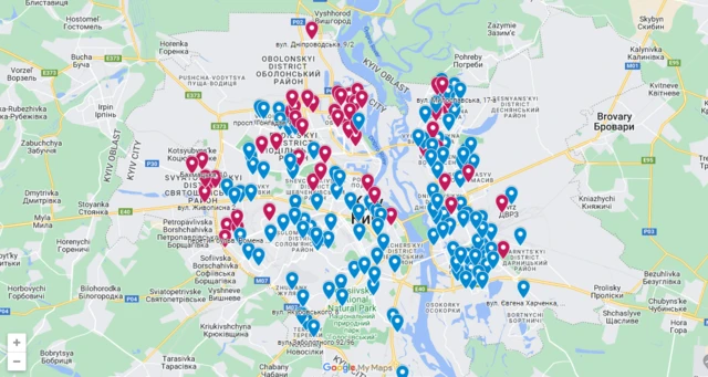 Map showing impact of water supplies in Kyiv