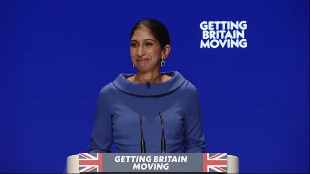 Suella Braverman on stage at the Tory conference