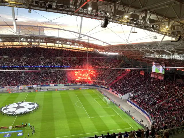 Some Celtic fans set off flares at the Red Bull Arena