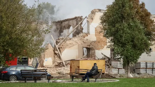 Buidling damaged by drone strike in Bila Tserkva, Ukraine