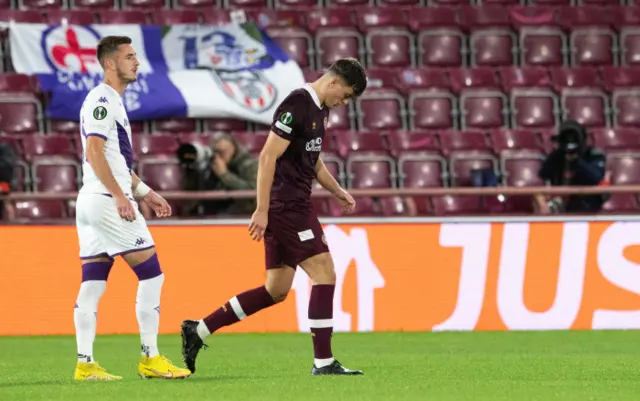 Lewis Neilson is sent off for Hearts