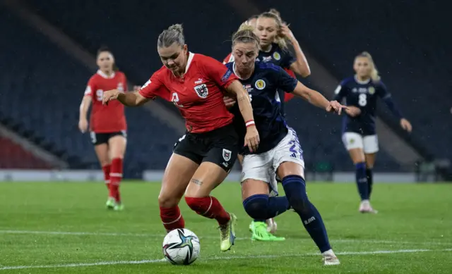 Nicola Docherty playing for Scotland against Austria