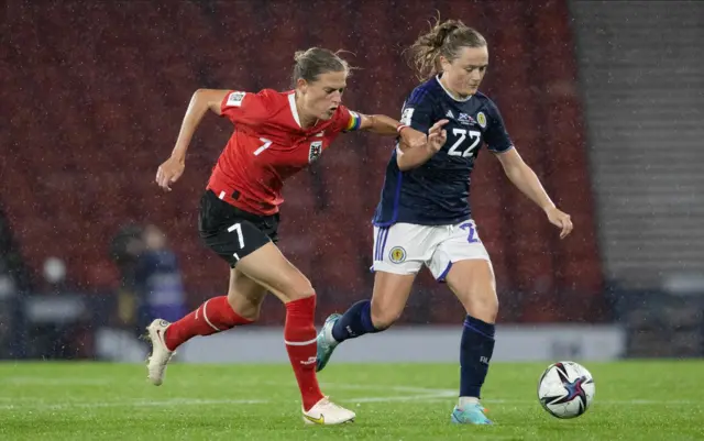 Erin Cuthbert playing for Scotland against Austria