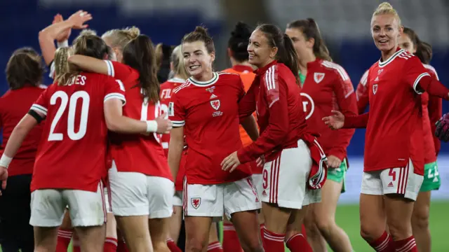 Wales celebrate September's 0-0 draw with Slovenia which secured their World Cup play-off place