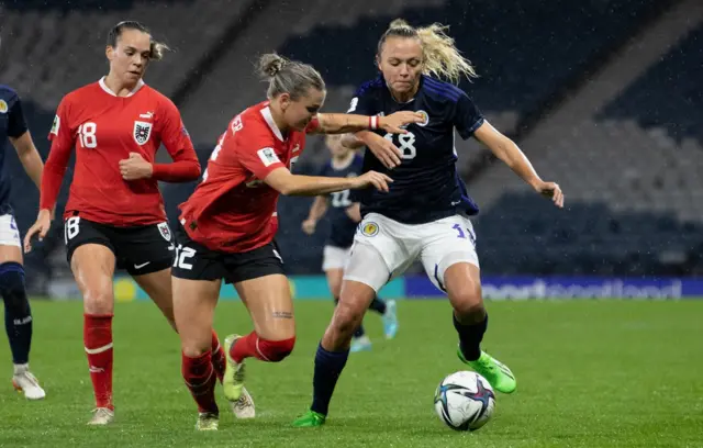 Claire Emslie playing for Scotland against Austria