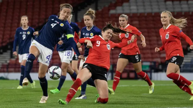 Rachel Corsie playing for Scotland against Austria