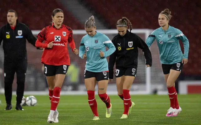 Austria players warming up