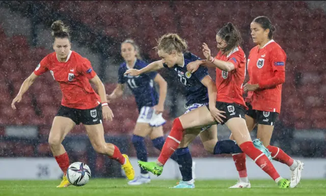 Erin Cuthbert playing for Scotland against Austria