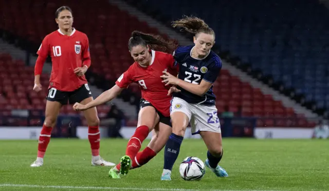 Erin Cuthbert playing for Scotland against Austria