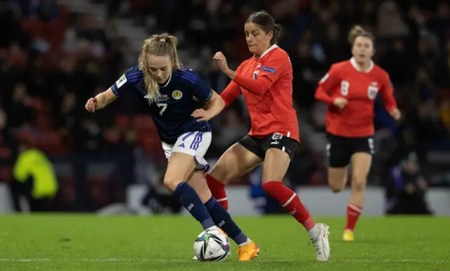 Fiona Brown playing for Scotland against Austria