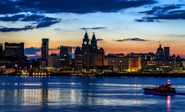 Liverpool waterfront skyline during sunrise