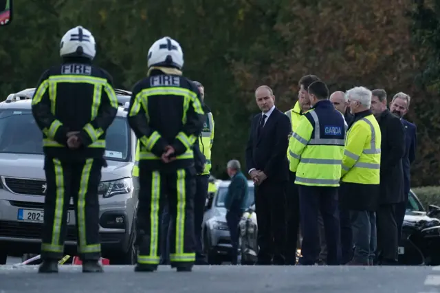 Micheál Martin speaking to members of the emergency services in Creeslough