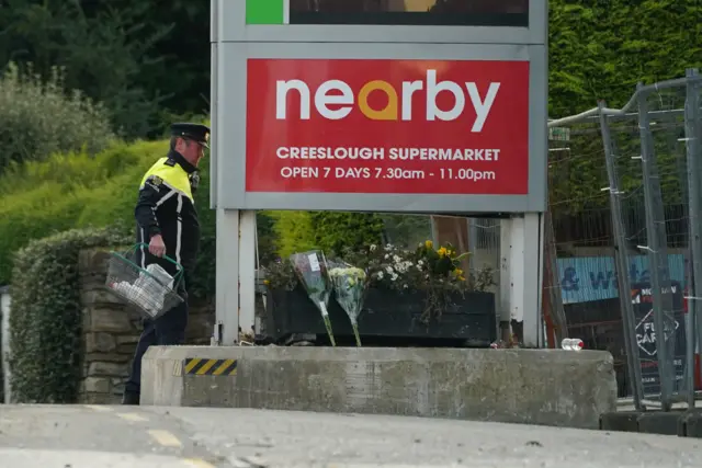 Flowers left at the scene of the explosion in Creeslough