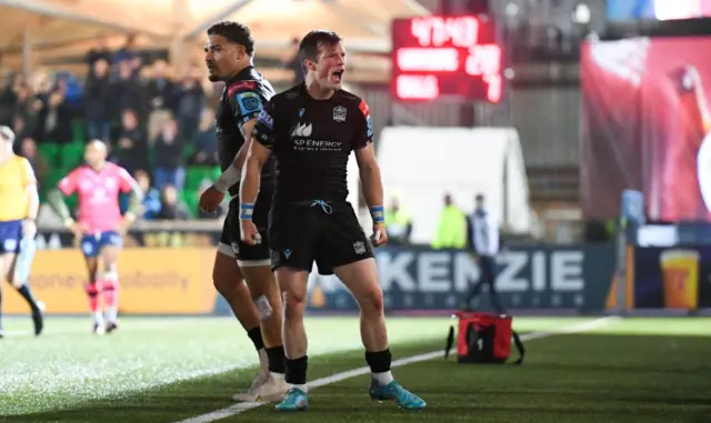 George Horne celebrates a Glasgow try