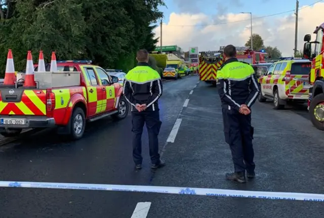 Gardaí at the scene of the explosion in Creeslough