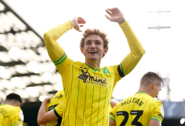 Josh Sargent celebrates his goal for Norwich