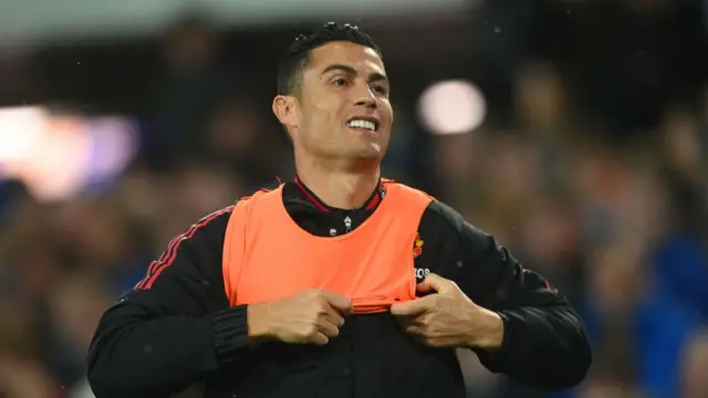 Cristiano Ronaldo warming up.