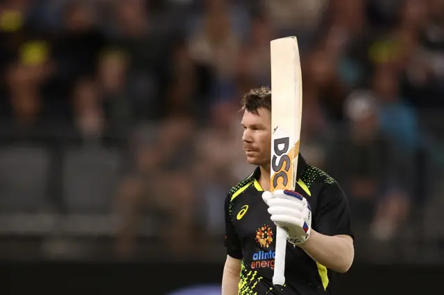 Australia's David Warner reaches 50 in T20 v England in Perth