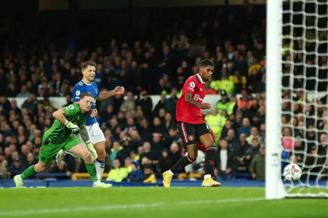 Marcus Rashford scores a goal that is then disallowed.