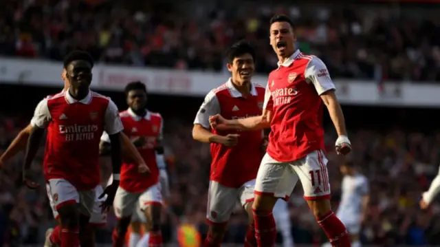 Gabriel Martinelli celebrates after scoring the opening goal